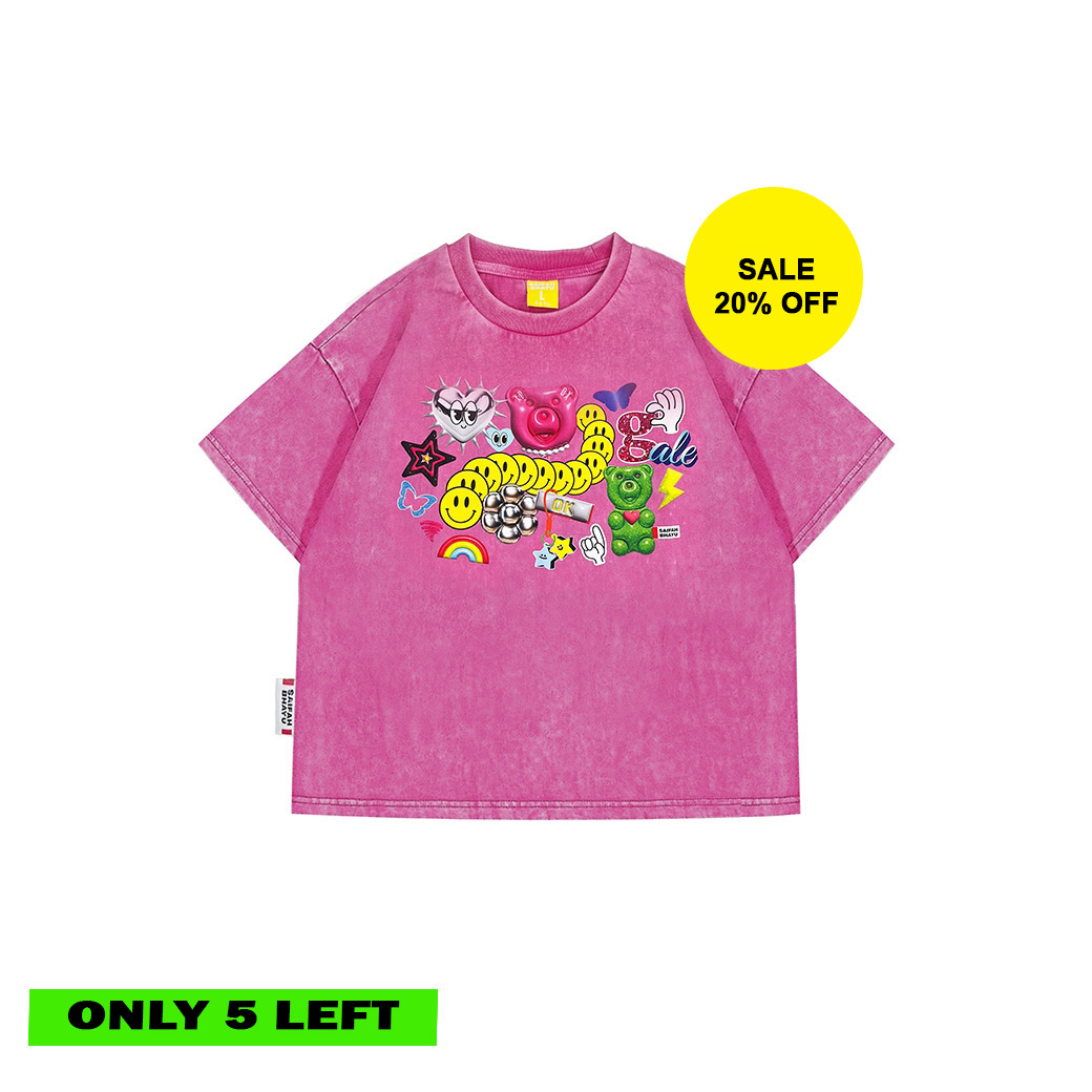 (DROP 2) STICKER CLUB T-SHIRT - PINK (KIDS)